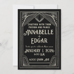 Black and Ivory Art Deco Wedding Invitation
