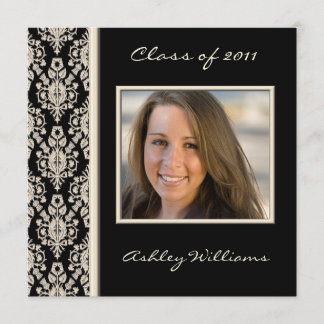 Black and Ivory Damask Graduation Invitations