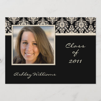 Black and Ivory Damask Graduation Invitations