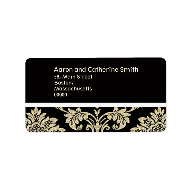 Black and Ivory Damask Wedding Address Labels (Front)