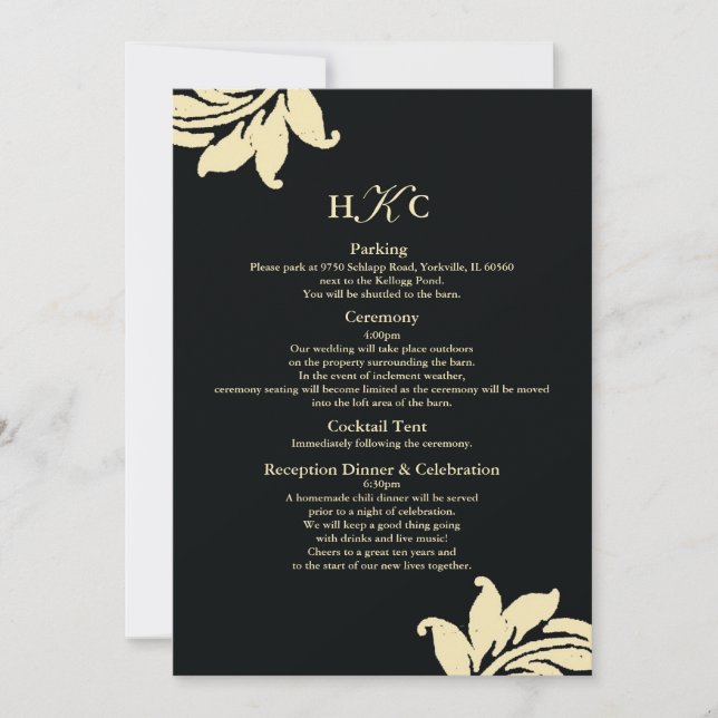 Black and Ivory Damask Wedding Enclosure Card Cust (Front)