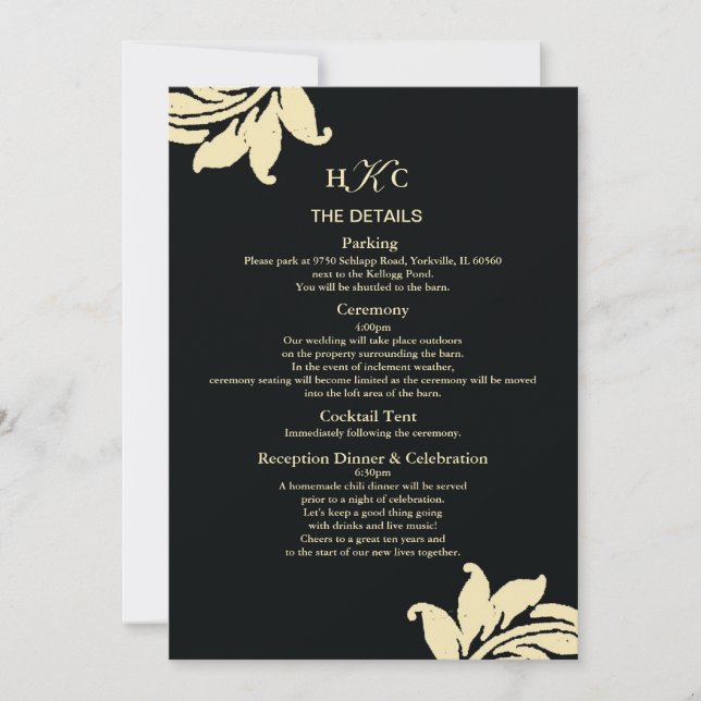 Black and Ivory Damask Wedding Enclosure Card Cust (Front)