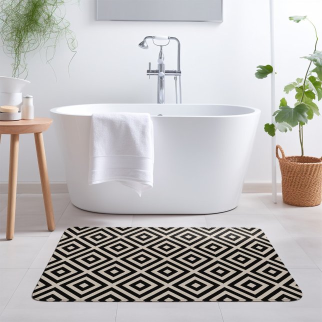 Black and Ivory Diamond | Modern Farmhouse Bath Mat (Creator Uploaded)