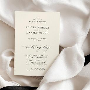 Black and ivory elegant classic minimalist wedding invitation