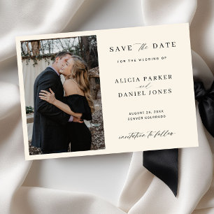 Black and ivory elegant minimalist photo wedding save the date