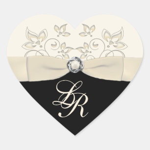 Black and Ivory Heart Shaped Wedding Sticker