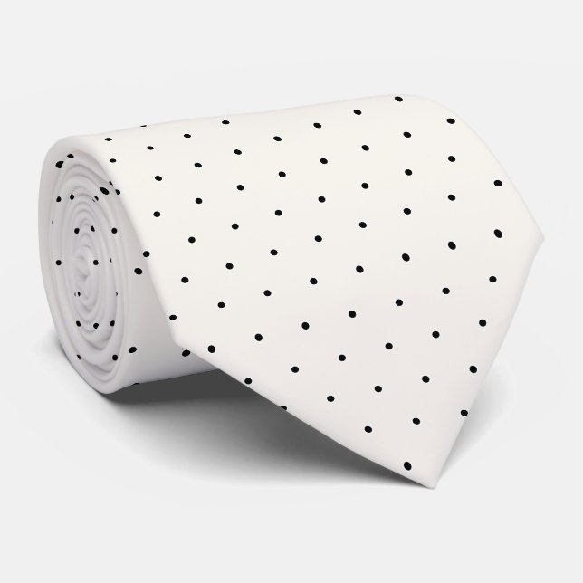 Black and Ivory Polka Dot Tie (Rolled)