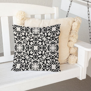 Black and Ivory Spanish Tile Pattern Outdoor Cushion