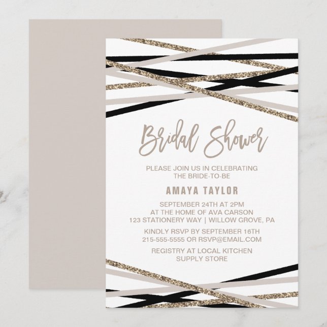 Black and Ivory Streamers Bridal Shower Invitation (Front/Back)