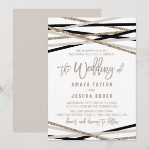 Black and Ivory Streamers The Wedding Of Invitation
