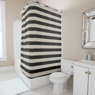 Black and Ivory Stripes   Farmhouse Bathroom Decor Shower Curtain