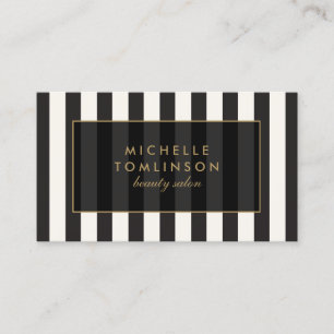 Black and Ivory Stripes Salon III Business Card
