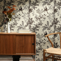 Black And Ivory Tropical Monkeys Toile De Jouy