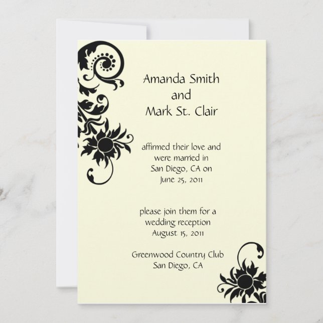 Black and Ivory Wedding Reception Invitation (Front)