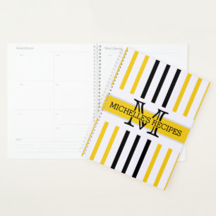 Black and Jonquil Stripes Modern Monogram Planner