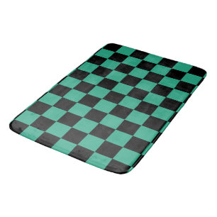 Black and Jungle Green Chequered Pattern Bath Mat