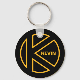 Black and Kansas City Chiefs Gold initial letter K Key Ring
