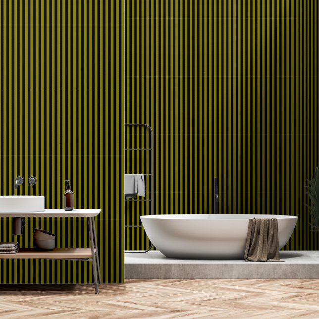 Black And Khaki Green Stripes Wallpaper (Bathroom)