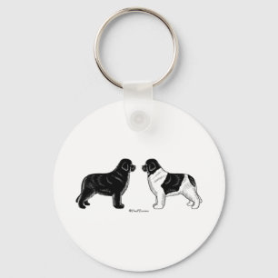 Black and Landseer Newfoundland Dogs Key Ring