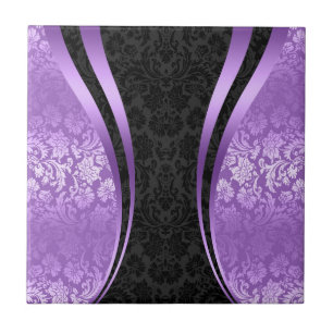 Black And Lavender Purple Floral Damasks Tile