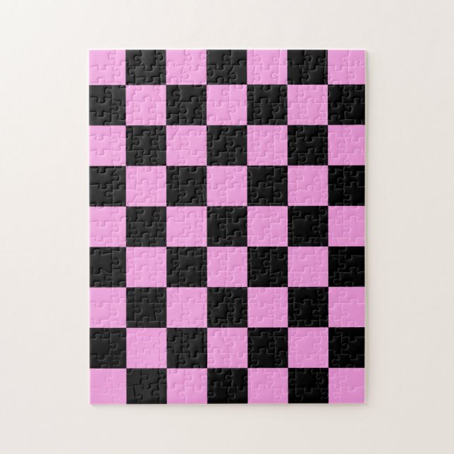 Black and Lavender Rose Chequered Pattern Jigsaw Puzzle (Vertical)