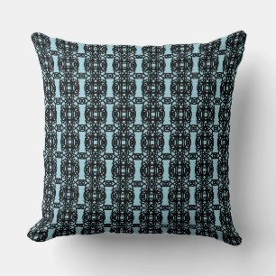 Black and Light Blue Abstract Geometric Shape Cushion