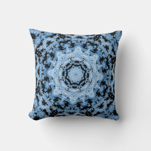 Black and Light Blue Floral Mandala Cushion