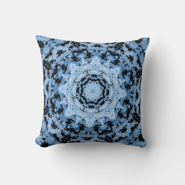 Black and Light Blue Floral Mandala Cushion (Front)