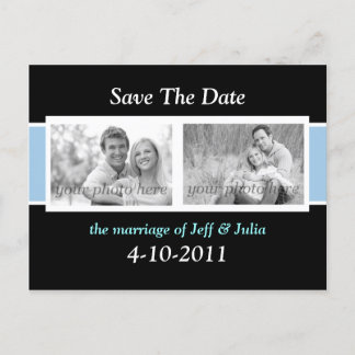Black and Light Blue "Save the Date" Announcement Postcard