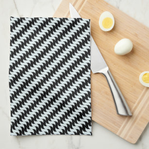 Black and Light Blue Waves Pattern Tea Towel