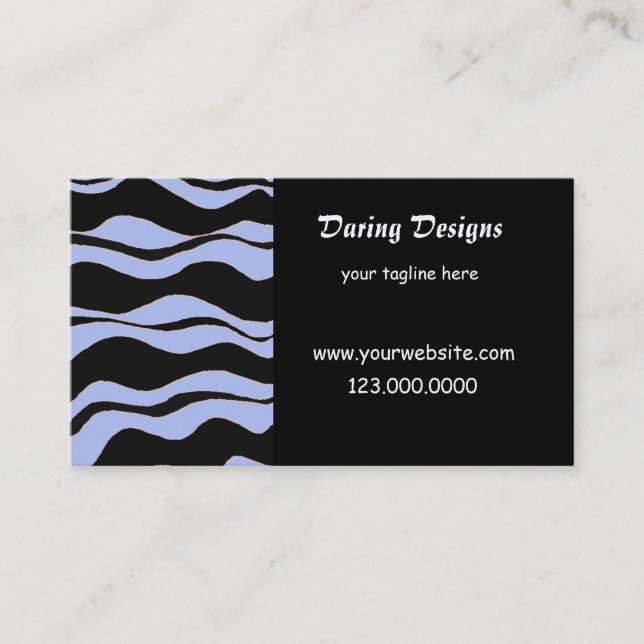 Black and Light Blue Zebra Print Business Card (Front)