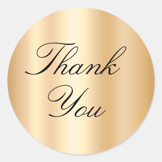 Black and Light Gold Shiny Gradient Thank You Classic Round Sticker (Front)
