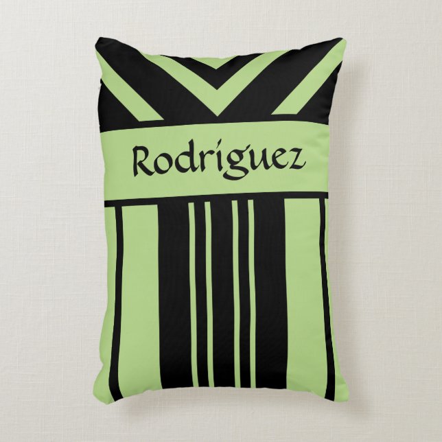 Black and Light Green Stripes Chevrons, Your Name Decorative Cushion (Front(Vertical))