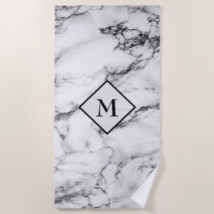 Black And Light Grey Marble Stone Beach Towel