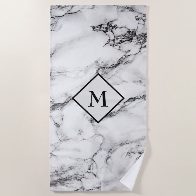 Black And Light Grey Marble Stone Beach Towel (Front)