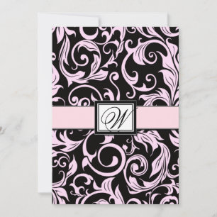 Black and Light Pink Damask Wedding Invitations