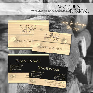 Black and Light Wood Grain Wooden Boards Monogram Business Card