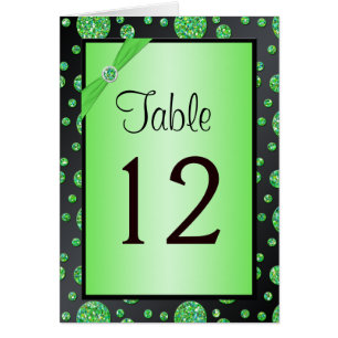 Black and Lime Glittery Dots Table Number Card