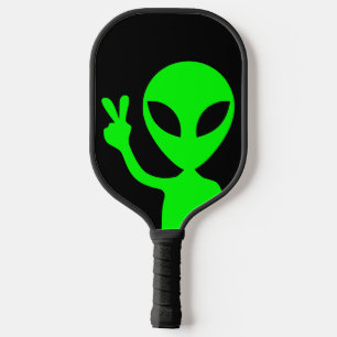 Black and Lime Green Alien Peace Sign Pickleball Paddle