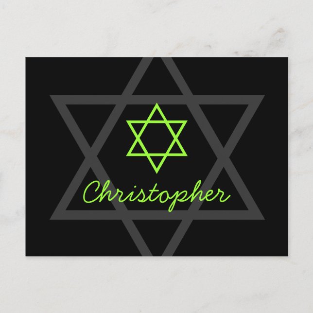 Black and Lime Green Bar Mitzvah Thank You Postcard (Front)