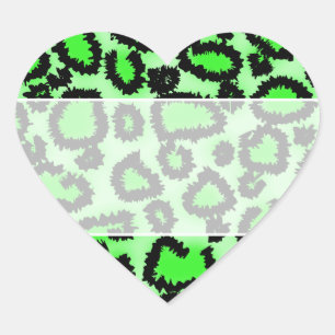 Black and Lime Green Leopard Print Pattern. Heart Sticker