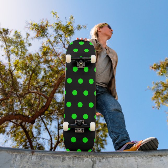 Black and Lime Green Polka Dot Skateboard (Outdoor 1)