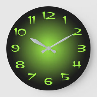 Black and Lime Green Radial Gradient Large Clock