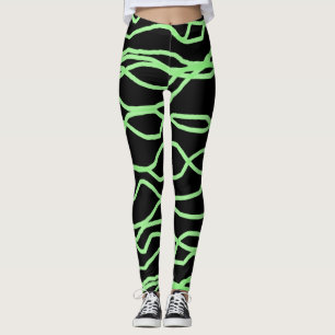 Black and Lime Green Squiggly Abstract Leggings