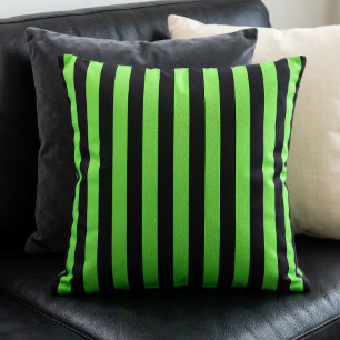 Black and Lime Green Stripes Pattern Cushion