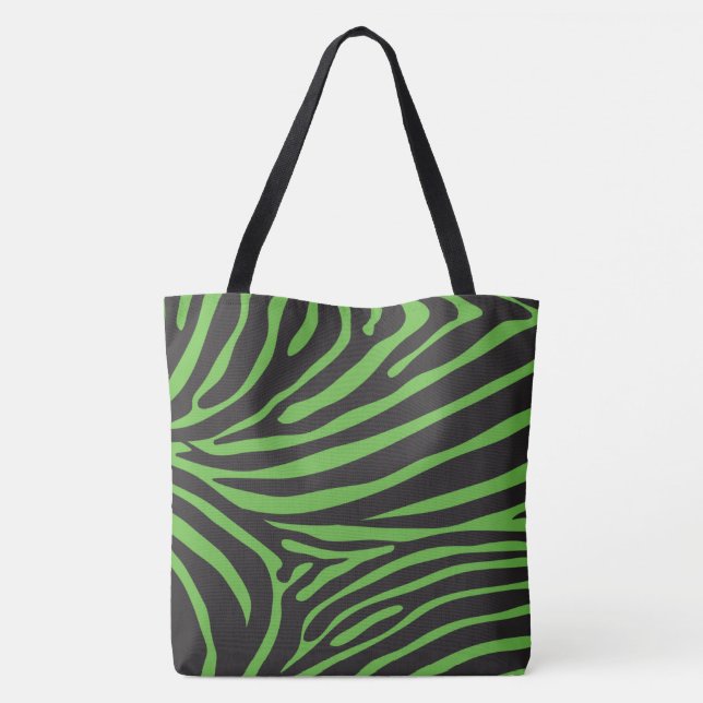 Black and Lime Green Zebra Print Tote Bag (Back)