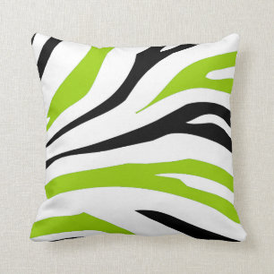 Black and Lime Green Zebra Stripes Print Pillow