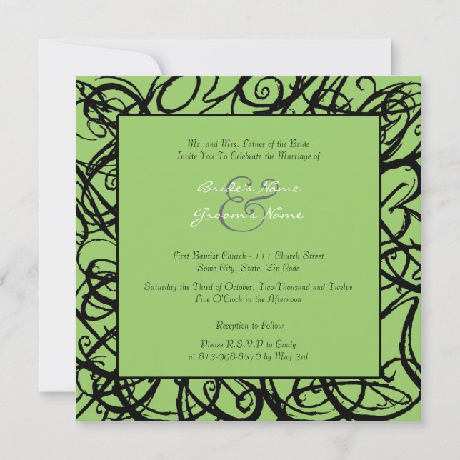 Black and Lime Sketchy Frame Wedding Invitation (Front)