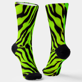 Black And Lime Tiger Stripes Animal Print Socks