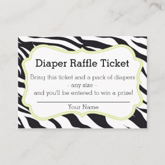 Black and Lime Zebra Diaper Raffle Ticket Enclosure Card